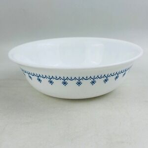 Corelle Snowflake Blue Cereal Soup Bowl White Glass 6.25" Vintage